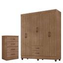 Ver imagem 1 de Kit Guarda-roupa Casal 6 Portas com Cômoda 4 Gavetas Lisa Carvalho Oak