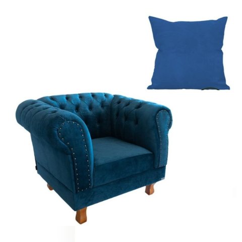 Uma Poltrona Chesterfield Duque + Uma Almofada Suede Azul Marinho sala de estar/Recepção