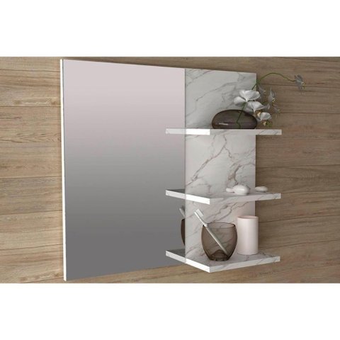 Armário de Banheiro C-espelho Suspenso Bn3608 60cm Cor Mármore Branco - Tecno Mobili
