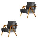 Ver imagem 1 de Kit 2 Poltronas Decorativa Mona Madeira Maciça Suede Cinza