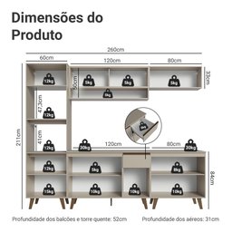 Armário de Cozinha Completa 260cm Nice Madesa 01 - 3