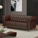 Ver imagem 1 de Sofá Living Sala de Estar Stanford Chesterfield 2 Lugares 200cm Pés de Madeira Couro Marrom Brilho G
