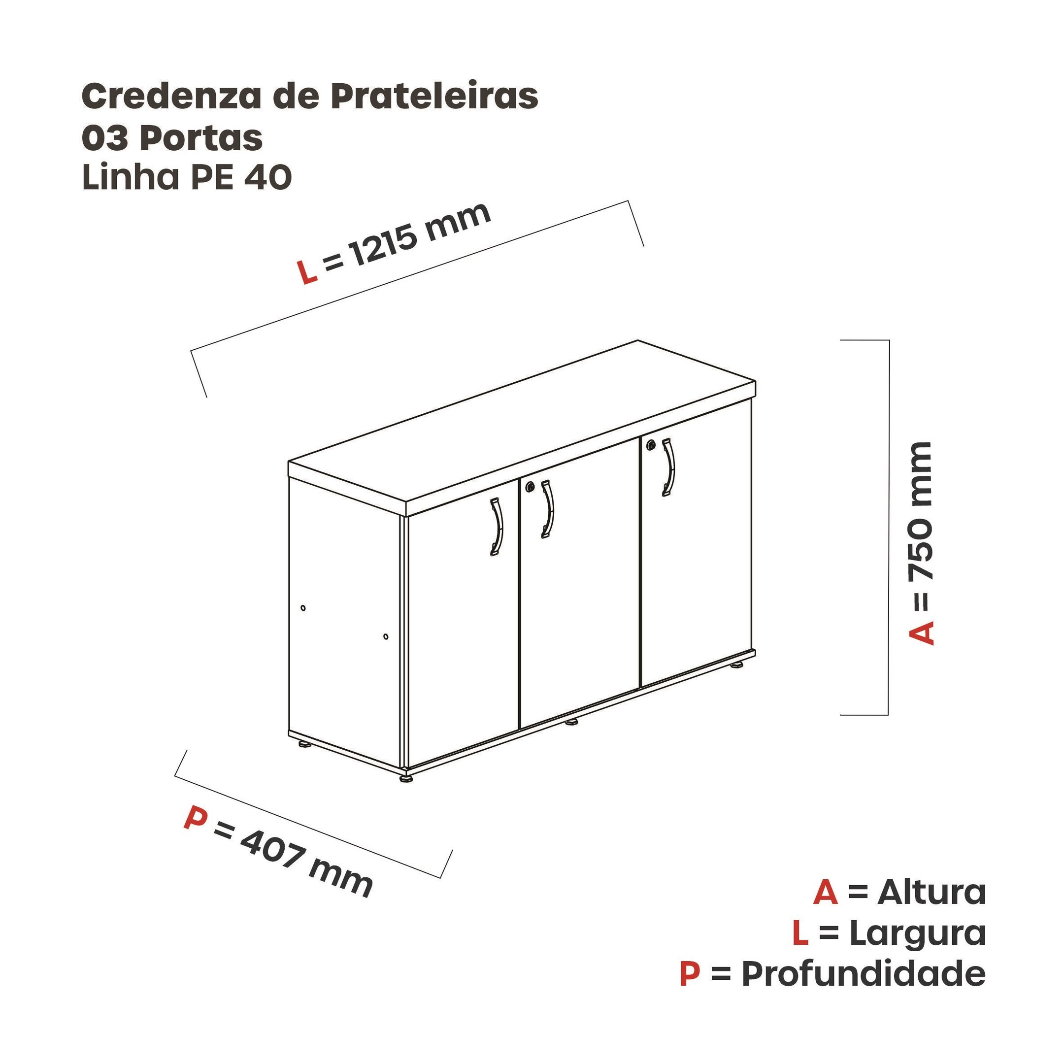 Armário para Escritório 3 Portas 1 Prateleira Pivot PE40  - 5