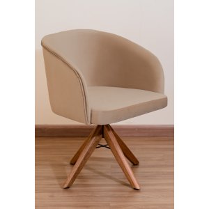 Poltrona Decorativa Redonda Pé Giratório de Madeira Cor:bege