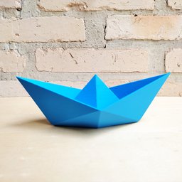 Estatueta Barquinho Origami P - 13,5cm comp. - Toque 3D:Azul Claro - 3