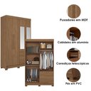 Ver imagem 3 de Guarda Roupa Solteiro 4P Londrina com Espelho e Cômoda Havana Master com Rodizio Jatobá Acetinado - 