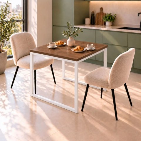 Mesa de Jantar Reforçada Industrial 70x60cm Tampo Marrom Pés Branco