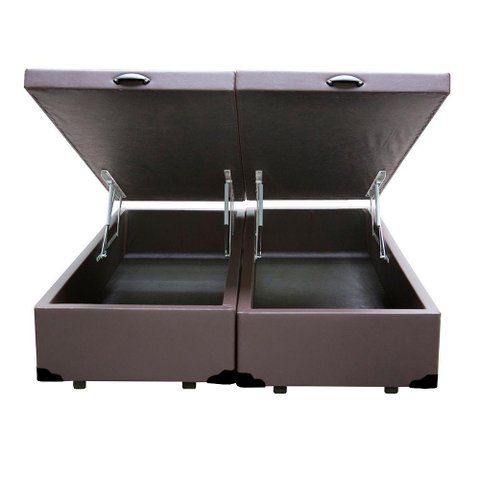 Cama Box Baú Casal Bipartido Homequeen Sintético Marrom 41x138x188