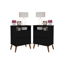 Kit Mesa de Cabeceira Onix Cor:preto Mizza Decor - 1