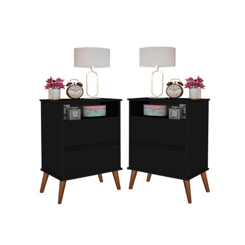 Kit Mesa de Cabeceira Onix Cor:preto Mizza Decor