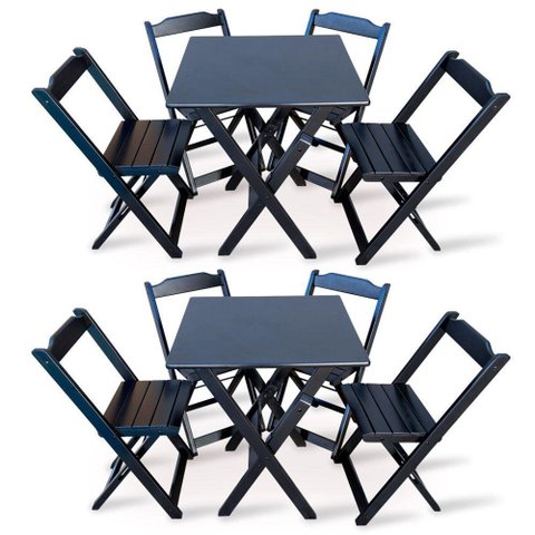 Kit 2 Conjuntos De Mesa Dobravel Com 4 Cadeiras Dobráveis De Madeira 70x70 Cm Preto Cor: Preto