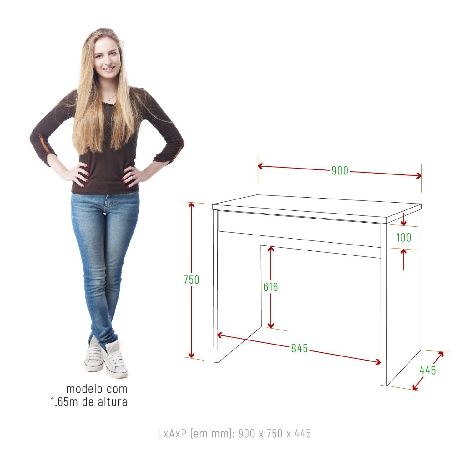 Escrivaninha 90cm 1 Gaveta Slim  - 3