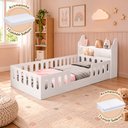 Ver imagem 2 de Cama Reforçada Cercadinho Helo MDF Solteiro Colchão Nicho LED Branca Acompanha Lençol Infantil