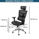 Ver imagem 4 de Cadeira Escritório com Braços Essen Presidente Or Design Encosto Tela Mesh Preta Base Rodízio