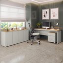 Ver imagem 1 de Conjunto de Escritório Office 3 Peças Mesa Gaveteiro Balcão Oslo Cor: Fendi e Freijó