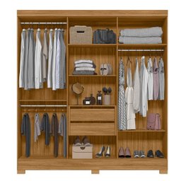 Guarda Roupa Casal 6 Portas 2 Gavetas com Espelho Freijo Ripado Valença - Moval 1,95m - 2