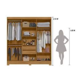 Guarda Roupa Casal 6 Portas 2 Gavetas com Espelho Freijo Ripado Valença - Moval 1,95m - 3