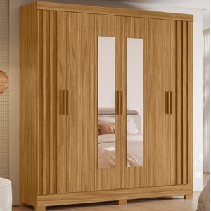 Guarda Roupa Casal 6 Portas 2 Gavetas com Espelho Freijo Ripado Valença - Moval 1,95m