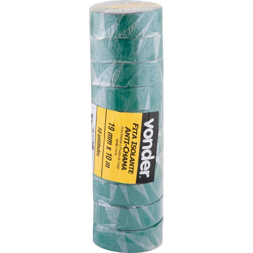 Fita isolante pvc 19mmx10m verde anti chama peça Vonder - 2
