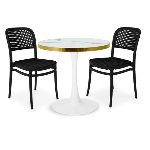 Conjunto Mesa de Jantar Redonda Majestic 70cm Branca com 2 Cadeiras Roma - All Black