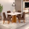 Conjunto Mesa de Jantar Vanda 1,20 Feijó/Off White com 4 Cadeiras Lídia - Veludo Moca - 1