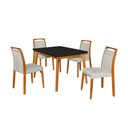 Ver imagem 1 de Mesa Jantar Luxo Jade 120x90cm Preto com 4 Cadeiras Estofadas Linho Cinza Base Madeira Maciça Mel