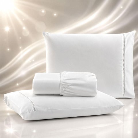 Jogo de Cama Quality King 3 Peças Micropercal 600 Fios Branco Casa Show Enxovais