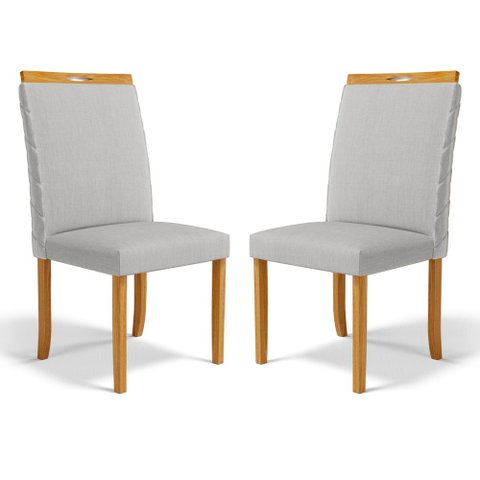 Kit com 2 Cadeiras Agnes Madeira Maciça Estofadas para Mesa de Jantar Linho Cinza 407