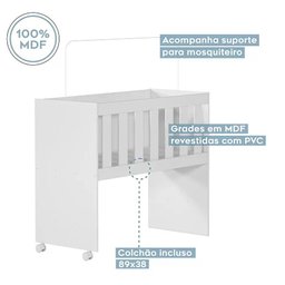 Mini Berço Rubi Multifuncional com Colchão Tigus Branco - 4