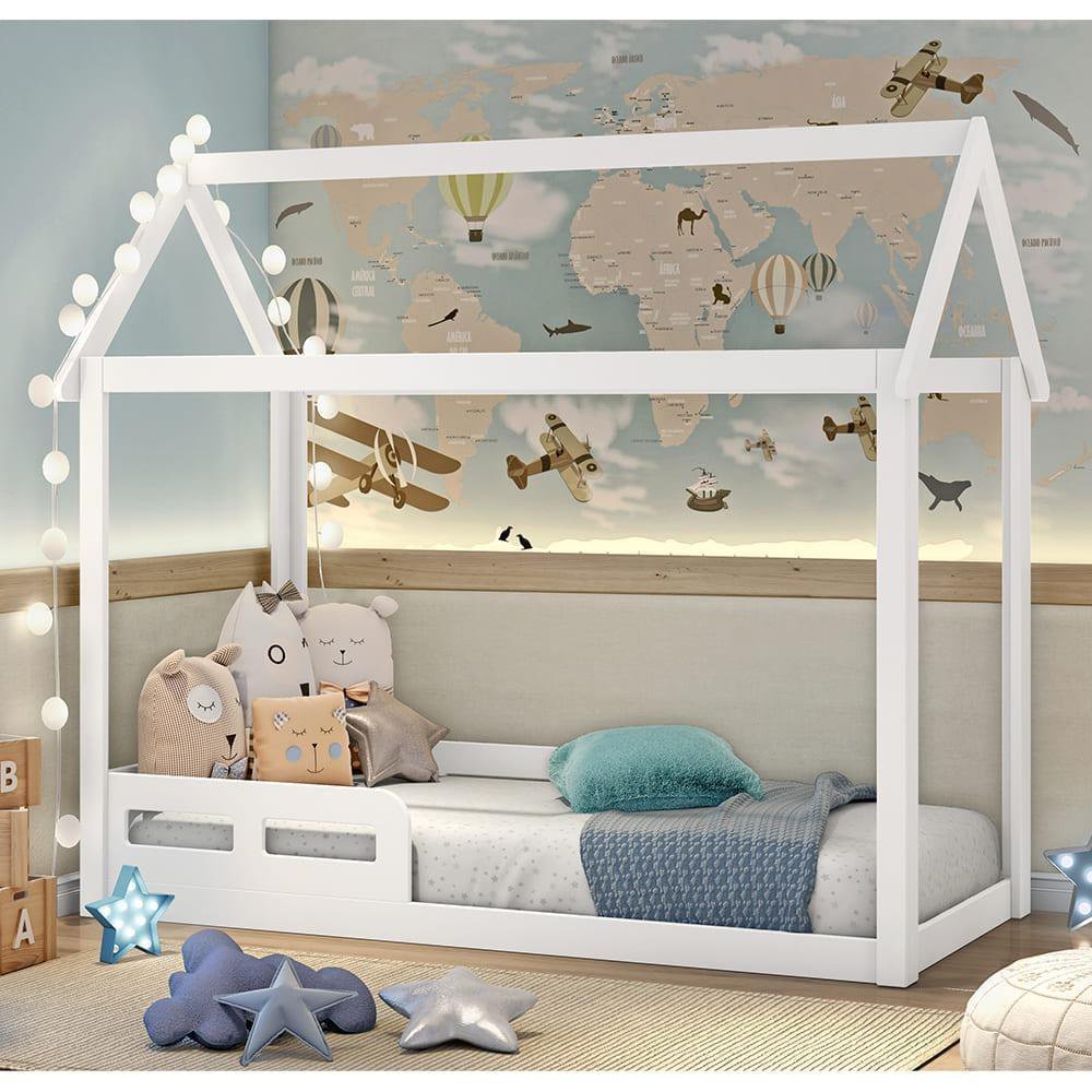 Quarto de Bebê Montessoriano Retrô Ludmila Cama Casinha Analu Cômoda Infantil Branco Carolina - 2