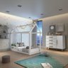 Quarto de Bebê Montessoriano Retrô Ludmila Cama Casinha Analu Cômoda Infantil Branco Carolina - 1