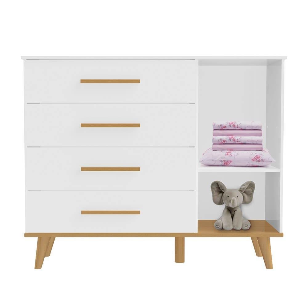 Quarto de Bebê Montessoriano Retrô Ludmila Cama Casinha Analu Cômoda Infantil Branco Carolina - 5