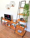 Ver imagem 2 de Kit Rack de TV Industrial 1,20m e Estante Escada Slim 5 Prateleiras Ferro e Madeira Carvalho e Preto