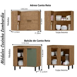 Cozinha Modulada Completa de Canto em MDF Lombardia com Portas de Vidro - cor Freijó/Jade - 6