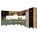 Ver imagem 2 de Cozinha Modulada Completa de Canto em MDF Lombardia com Portas de Vidro - cor Freijó/Jade