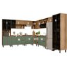 Cozinha Modulada Completa de Canto em MDF Lombardia com Portas de Vidro - cor Freijó/Jade - 2