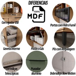 Cozinha Modulada Completa de Canto em MDF Lombardia com Portas de Vidro - cor Freijó/Jade - 8