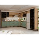 Ver imagem 1 de Cozinha Modulada Completa de Canto em MDF Lombardia com Portas de Vidro - cor Freijó/Jade