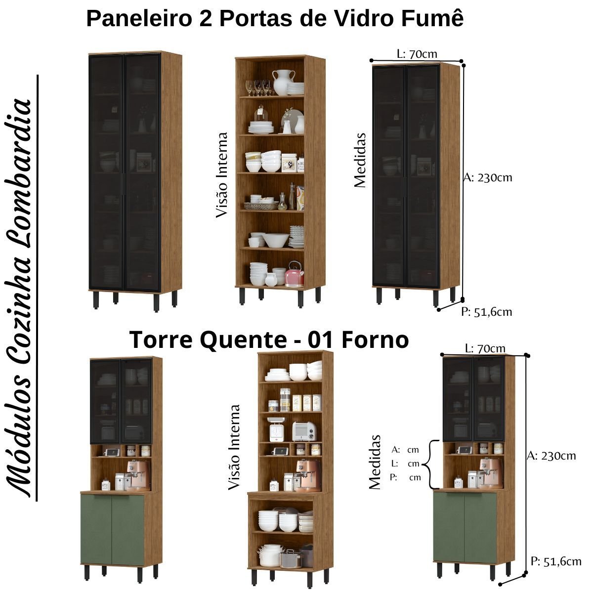 Cozinha Modulada Completa de Canto em MDF Lombardia com Portas de Vidro - cor Freijó/Jade - 7