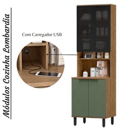 Cozinha Modulada Completa de Canto em MDF Lombardia com Portas de Vidro - cor Freijó/Jade - 10