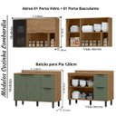 Ver imagem 4 de Cozinha Modulada Completa de Canto em MDF Lombardia com Portas de Vidro - cor Freijó/Jade