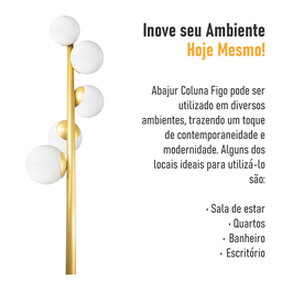 Abajur Coluna Piso Figo Ouro com Globo de Vidro Branco - 9