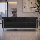 Ver imagem 1 de Sofá Le Corbusier 3 Lugares Couro Sintético Linha Premium Design Clássico Sala Escritório - Preto