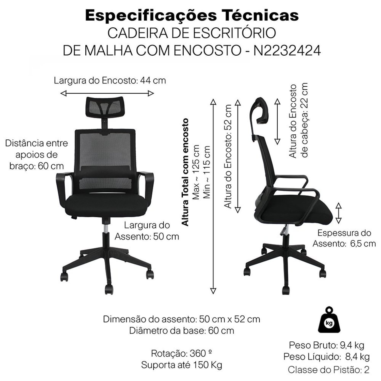 Cadeira de Escritório Presidente Giratória Malha Mesh com Suporte Evolux - 4