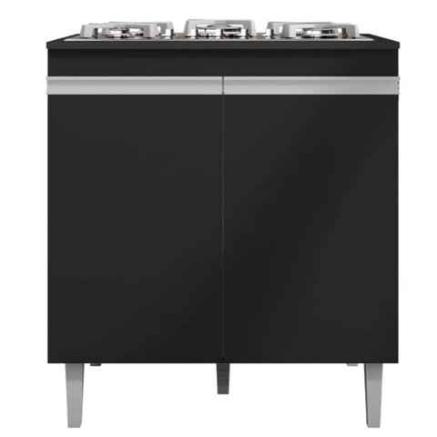 Balcão Gabinete Lena Cooktop 2 Portas para Cozinha Preto - Bela Móveis