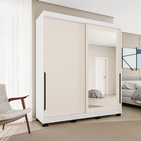 Roupeiro Madri 2 Portas Correr c/ Espelho 177x213cm Creme/Branco 250830