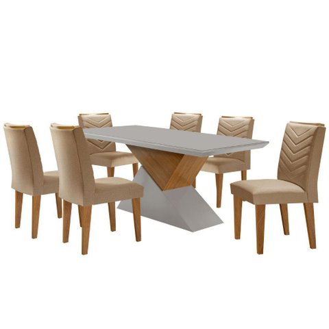 Sala de Jantar Aster 180 Tampo em Mdf e Vidro com 6 Cadeiras Liz Moderna