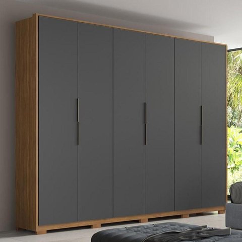 Guarda Roupa Casal Atrice 6 Portas Amêndola Touch/grafito com Pés - Demartêz Amêndola Touch/