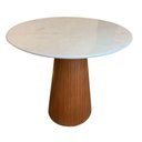 Ver imagem 1 de Mesa De Jantar Cone 80cm Base Madeira Natural Mogno E Tampo Mármore Branco Extra Branco