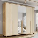 Ver imagem 1 de Guarda-Roupa Casal França 6 Portas com Espelho e Detalhe Ripado com 3 Gavetas Internas Bege/Cinamomo Off White